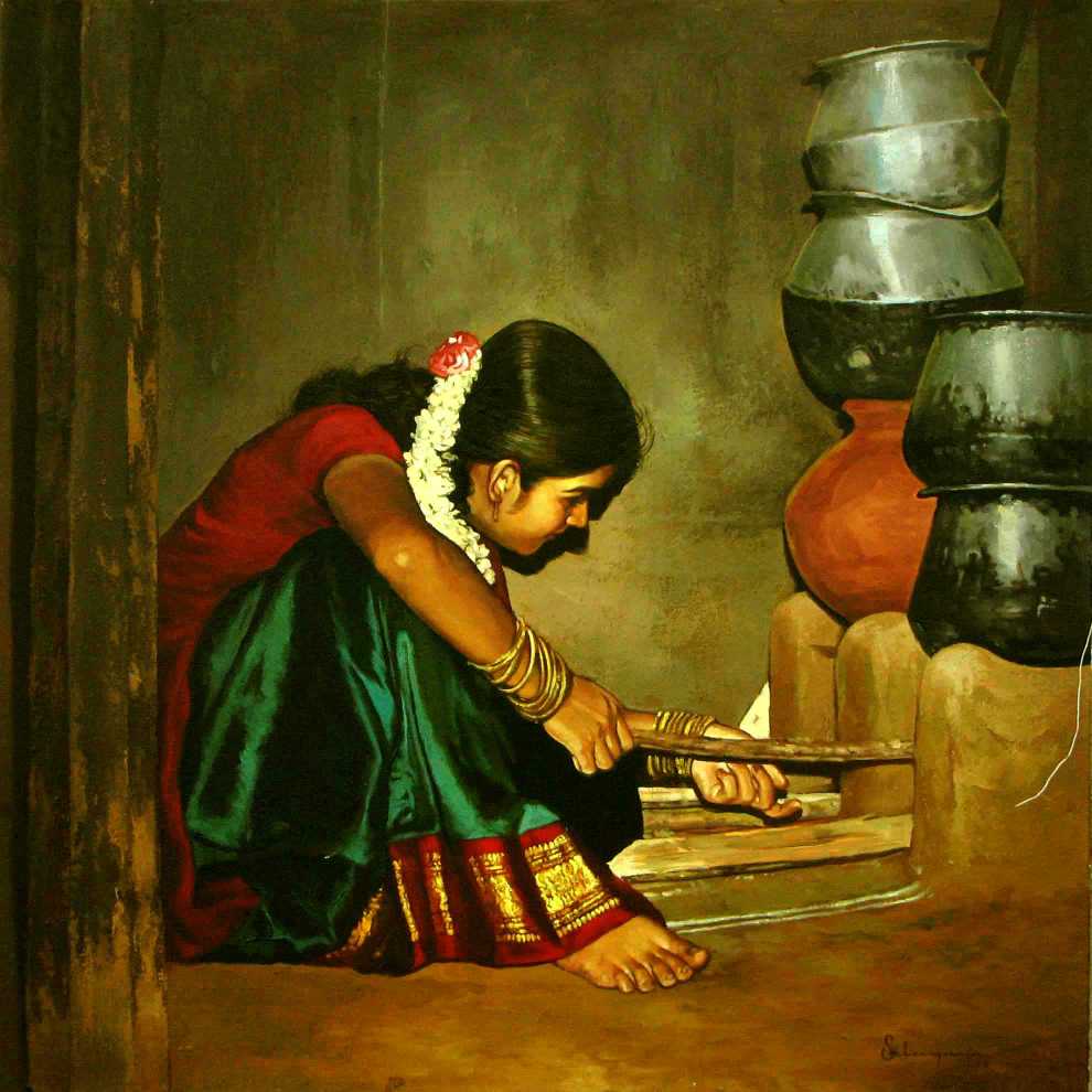 Paintings of rural indian women   Oil painting (1)